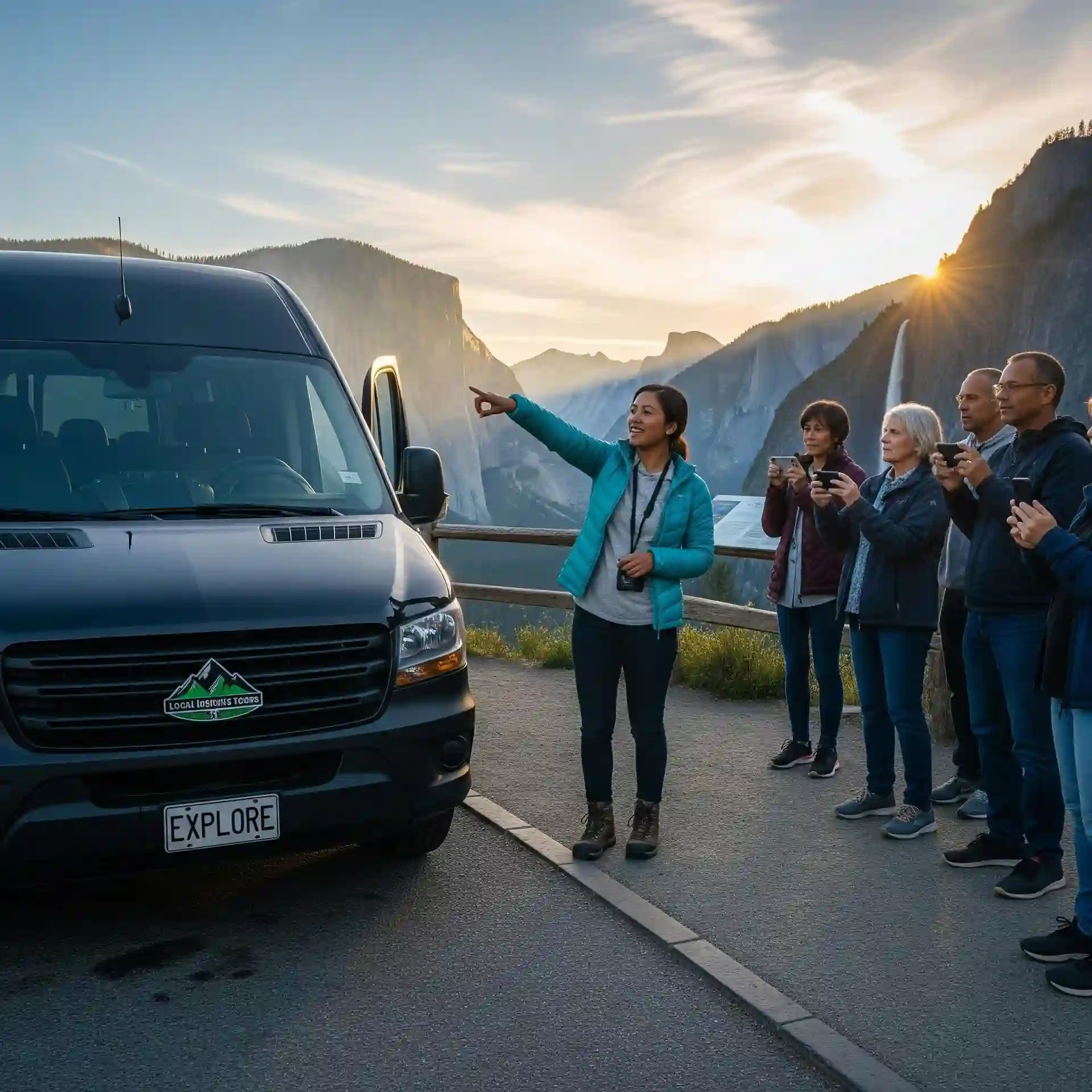 A local guide pointing out a scenic landmark in St. Thomas to a small group of tourists.